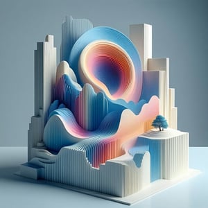 3d geometrical shape with many layers in abstract form