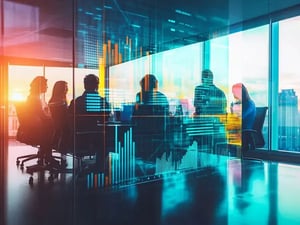 A team in a conference room working on their AI marketing and sales strategy.