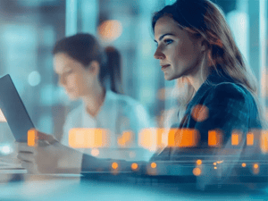 A partner sales rep working on a laptop